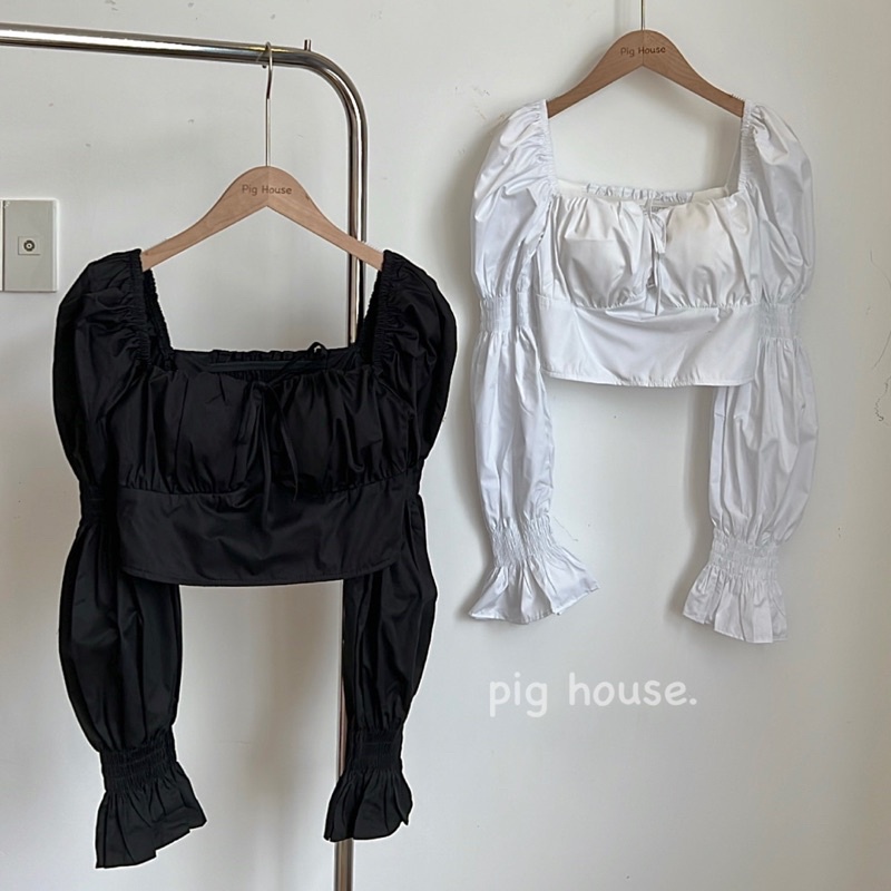 Áo kiểu croptop nhún lưng chất đẹp ( Ảnh thật )