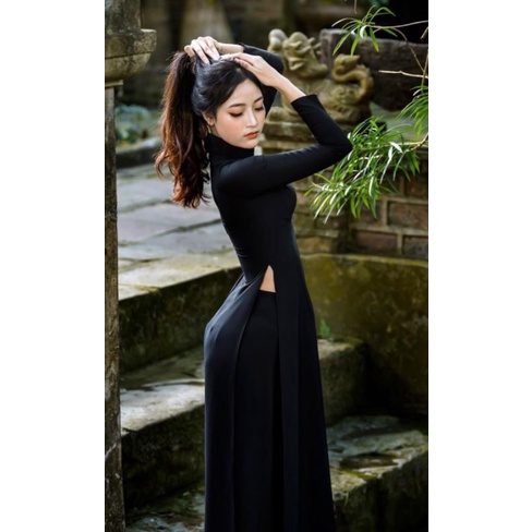 Sale_Áo dài đen 4 tà_ có bigsize