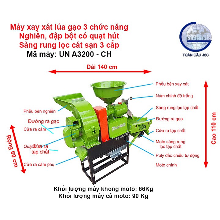 Máy xay xát lúa gạo 3 chức năng Fujikawa UNA3200CH - Công ty điện máy toàn cầu