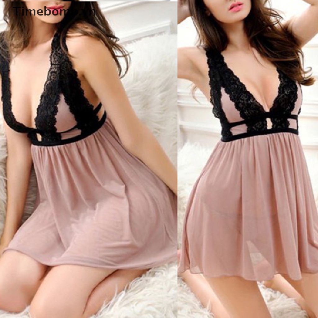 Đầm Ngủ Cổ Chữ V Khoét Sâu Phối Ren plus