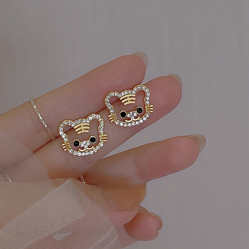 Bông Tai Hình Hổ Nhỏ Bằng Kim Loại Đính Đá Dễ Thương