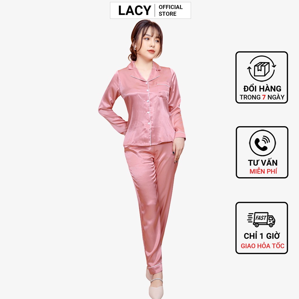 Đồ Bộ Nữ Lụa Pháp Tay Dài Quần Dài  Viền Trắng Có Túi Kiểu Pijama Cao Cấp Hàng Thiết Kế Thương Hiệu H253