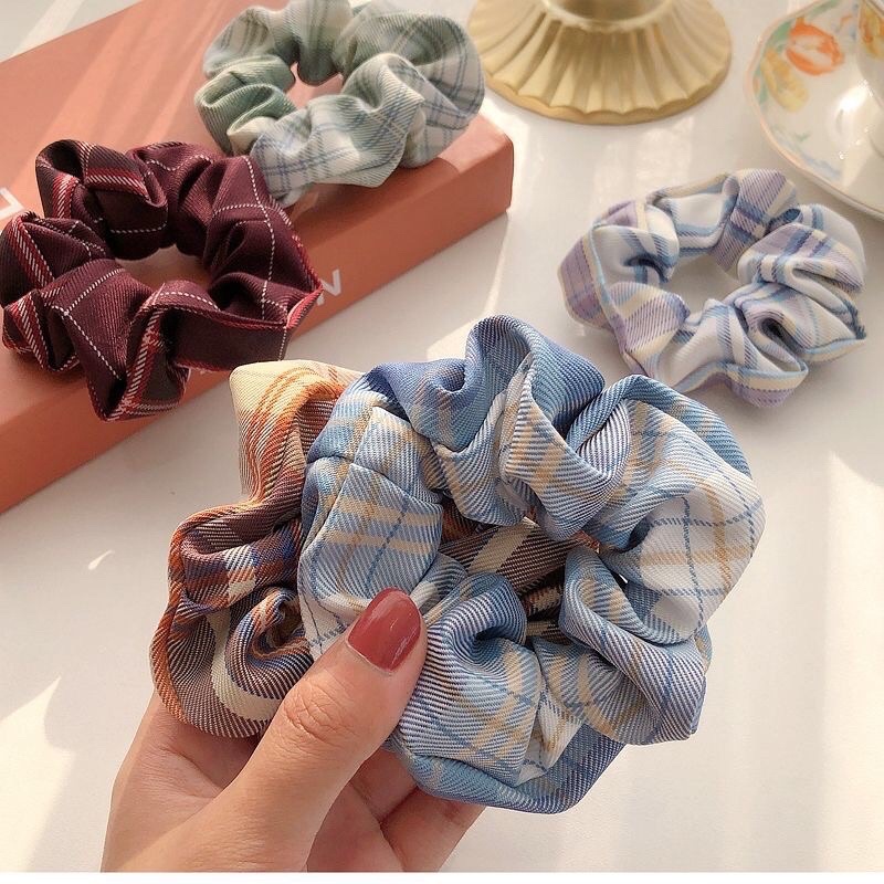 Dây Buộc Tóc Scrunchies Nữ Vải Caro phong cách Retro Hàn Quốc Dễ Thương