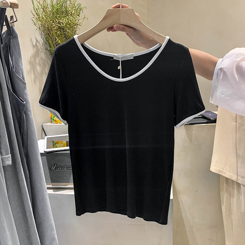 Áo thun SUXI tay ngắn cổ chữ U màu trơn thời trang mùa hè dành cho nữ