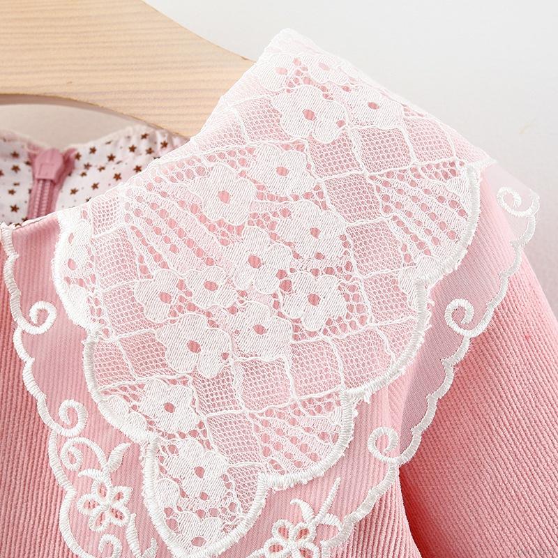 Đầm Dài Tay Phối Ren Xinh Xắn Dành Cho Bé Gái