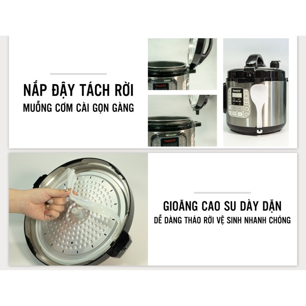 Nồi áp suất điện từ đa năng Masuto 6 lít điều chỉnh áp xuất tự động nấu cơm ngon ninh hâm siêu nhừ