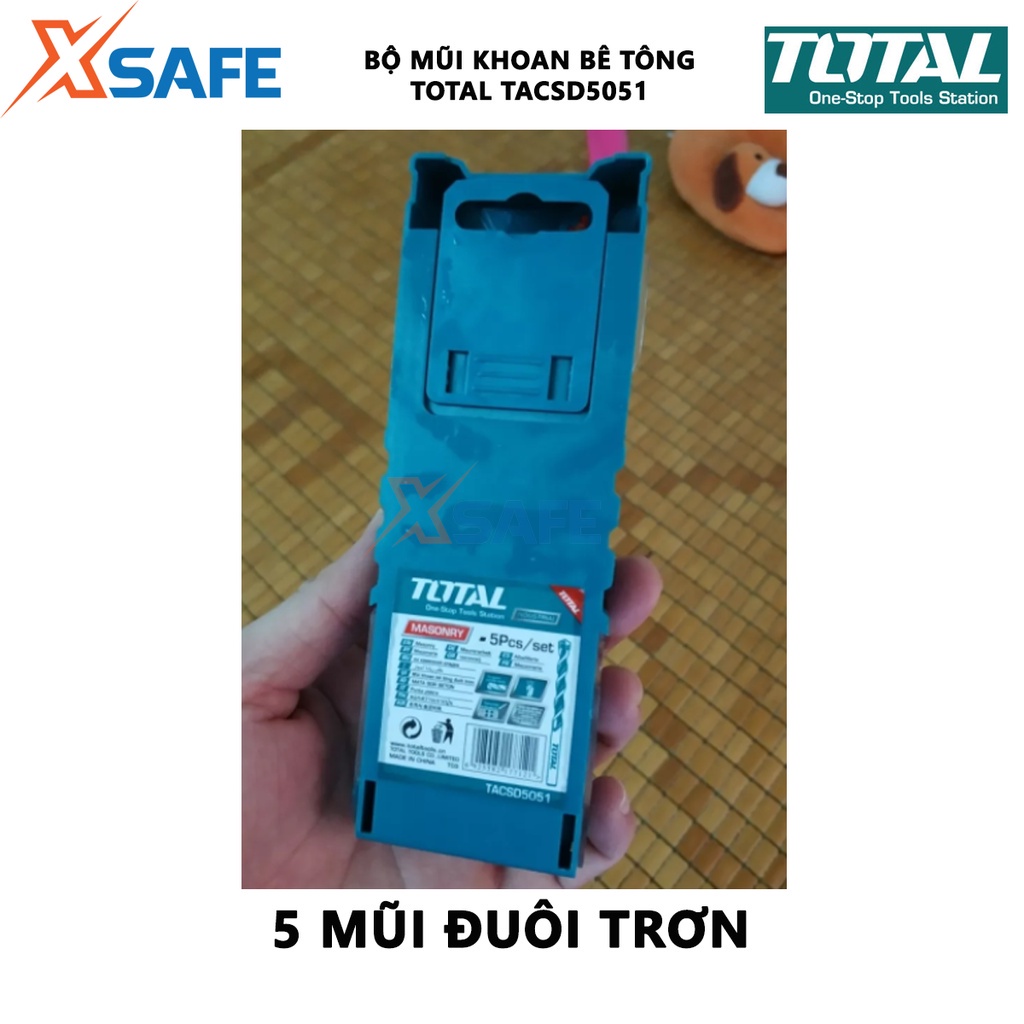 Bộ 5 mũi khoan bê tông TOTAL TACSD5051, đuôi trơn, kích thước 5x85, 6x100, 6.5x120, 8x120, 10x120mm - chính hãng