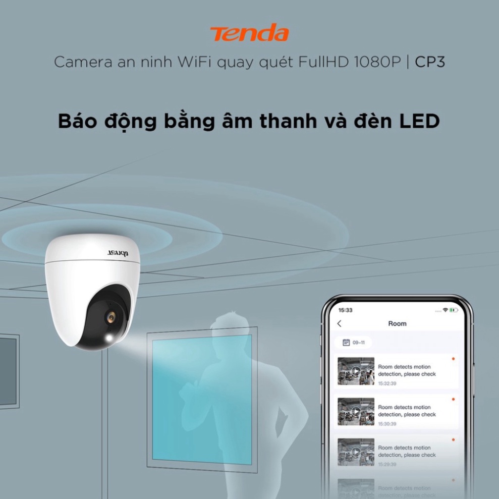 Camera IP Wifi Tenda CP3 Full HD 1080P 360° Kèm thở nhớ