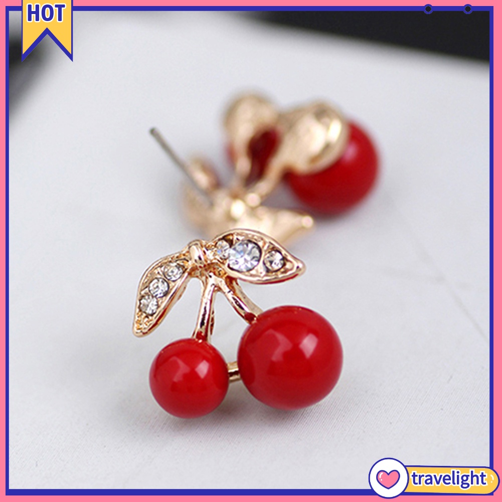 Hoa Tai Hình Quả Cherry Đính Đá Nhân Tạo Thời Trang