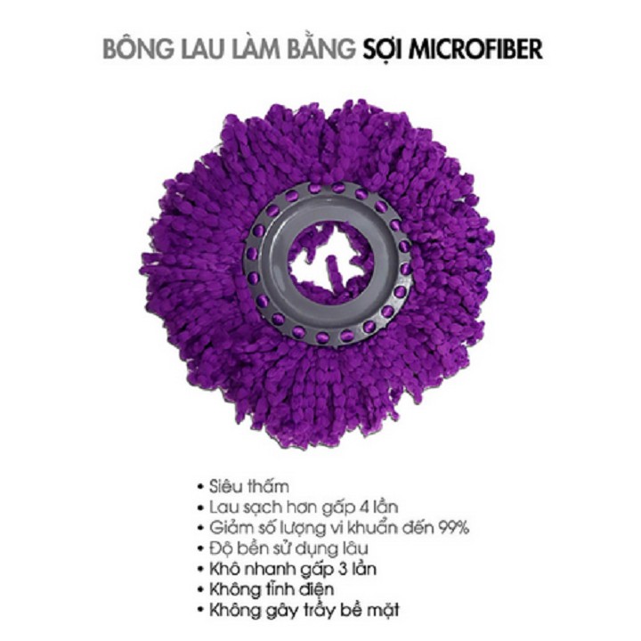 Cây lau nhà 360 thân inox và mâm inox tặng kèm 1 bông lau