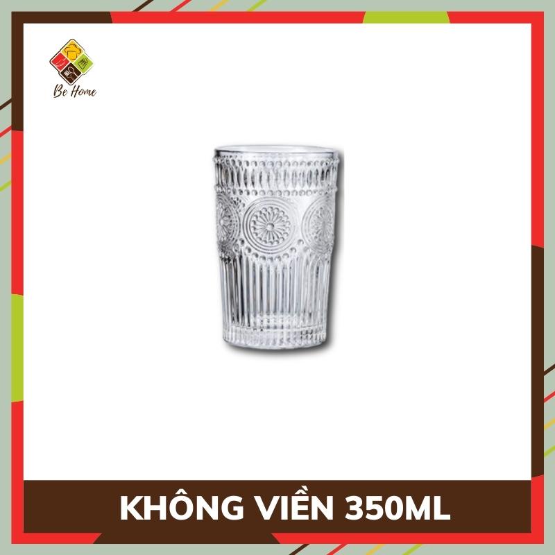 Cốc thủy tinh viền vàng vân họa tiết mặt trời BEHOMEMALL ly thủy tinh cao cấp