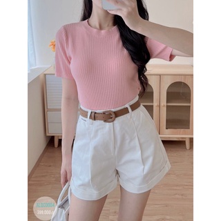 Áo len cộc tay cổ tròn, áo len tăm hàng cao cấp