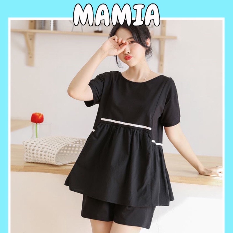 Bộ Đồ Bầu mùa hè kiểu dáng babydoll gam màu đen cực sang