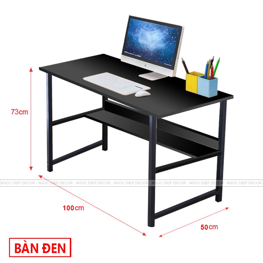 Bàn làm việc có giá sách dưới gầm bàn gọn nhẹ lắp ráp dễ dàng, mặt bàn dày 17li khung sắt tự lắp ráp đơn giản.