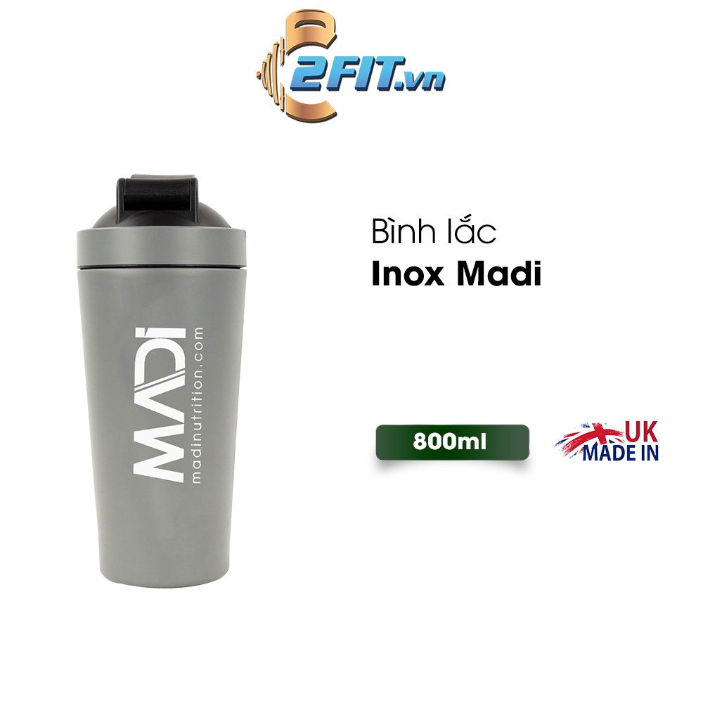 BÌNH LẮC TẬP GYM | MADI 800ML BÌNH KIM LOẠI KHÔNG GIỮ NHIỆT, CÓ LƯỚI ĐÁNH BỘT