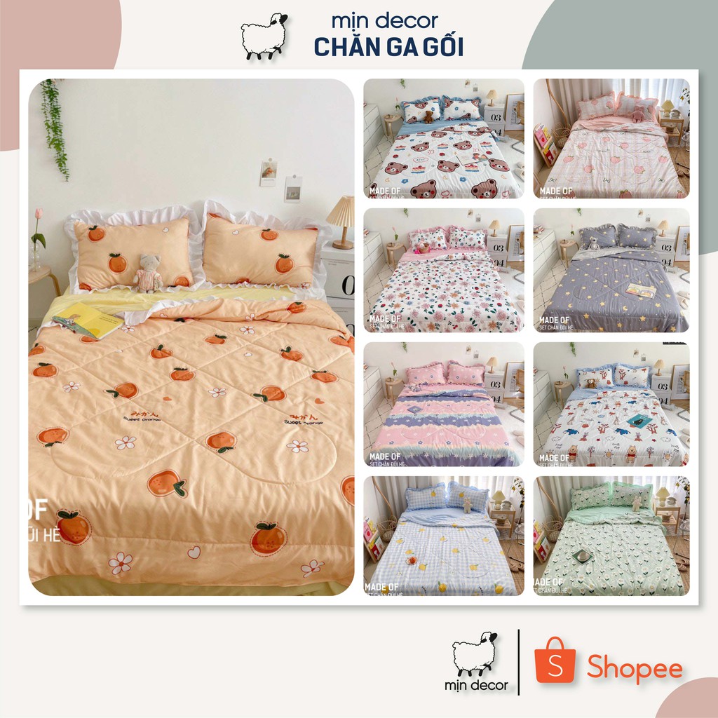 [2021] Set chăn ga gối Cotton Đũi Bèo Mịn Decor - Bộ ga giường chăn trần bông mùa hè mềm mịn phong cách Hàn Quốc