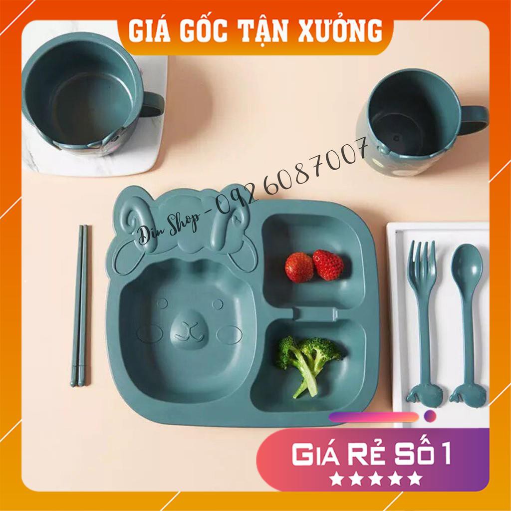 Khay ăn dặm cho bé KHỦNG LONG Khay đựng thức ăn xinh xắn cho bé làm từ sợi lúa mỳ an toàn sức khỏe set gồm 6 món