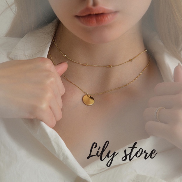 Vòng Cổ Nữ Mạc 925 Đơn Giản, Dây Chuyền Hai Lớp Dạng Hạt