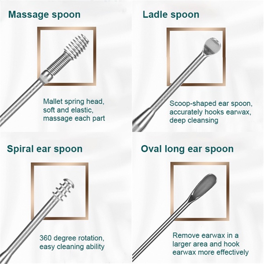 Set 6 Dụng Cụ Lấy Ráy Tai Bằng Thép Không Gỉ Màu Đen Kèm Túi Đựng
