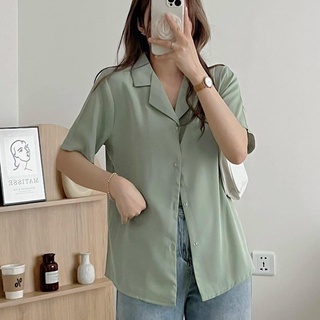 Sơ mi lụa cổ vest tay ngắn (ảnh thật/ có sẵn)