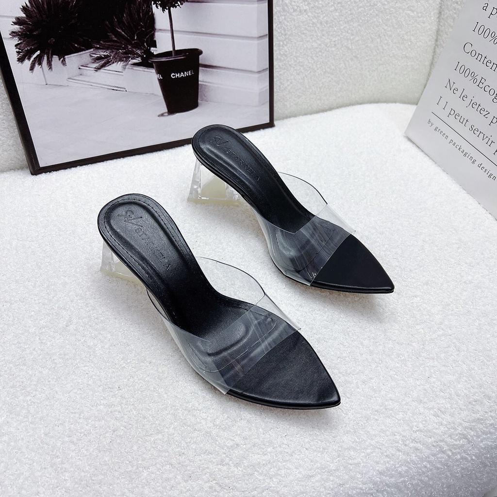 Guốc dép cao gót nữ 7p quai trong siêu HOT đế mica tam giác hàng chuẩn xịn mang cực xinh - Chị Chảnh Store