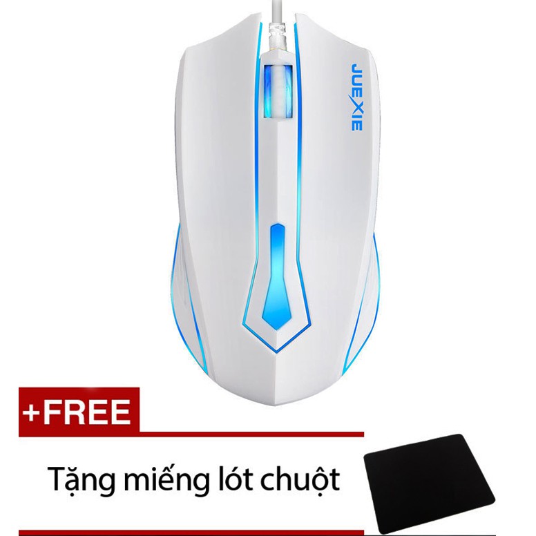 Chuột quang có dây Demon màu trắng đèn led xanh