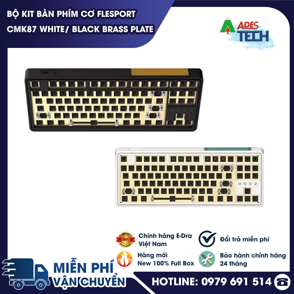 KIT Bàn Phím Cơ FLEsport CMK87 White / Black Brass Plate | Plate Đồng Chắc Chắn | 1 Mode | Bảo Hành 12 Tháng