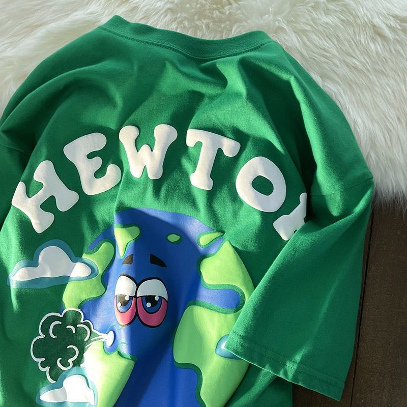 Áo Thun COZOK Tay Ngắn Dáng Rộng In Họa Tiết Thời Trang Retro Hong Kong