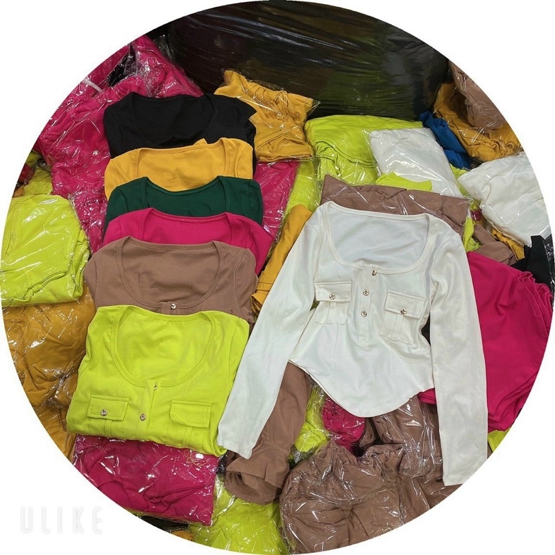 Áo thun body tay dài phối khuy túi ngực