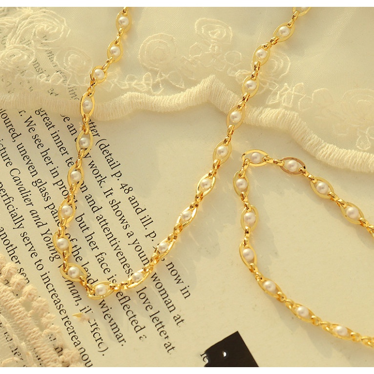 Lắc Tay Ngọc Trai Nhân Tạo Titan Ko Đen TT 4213