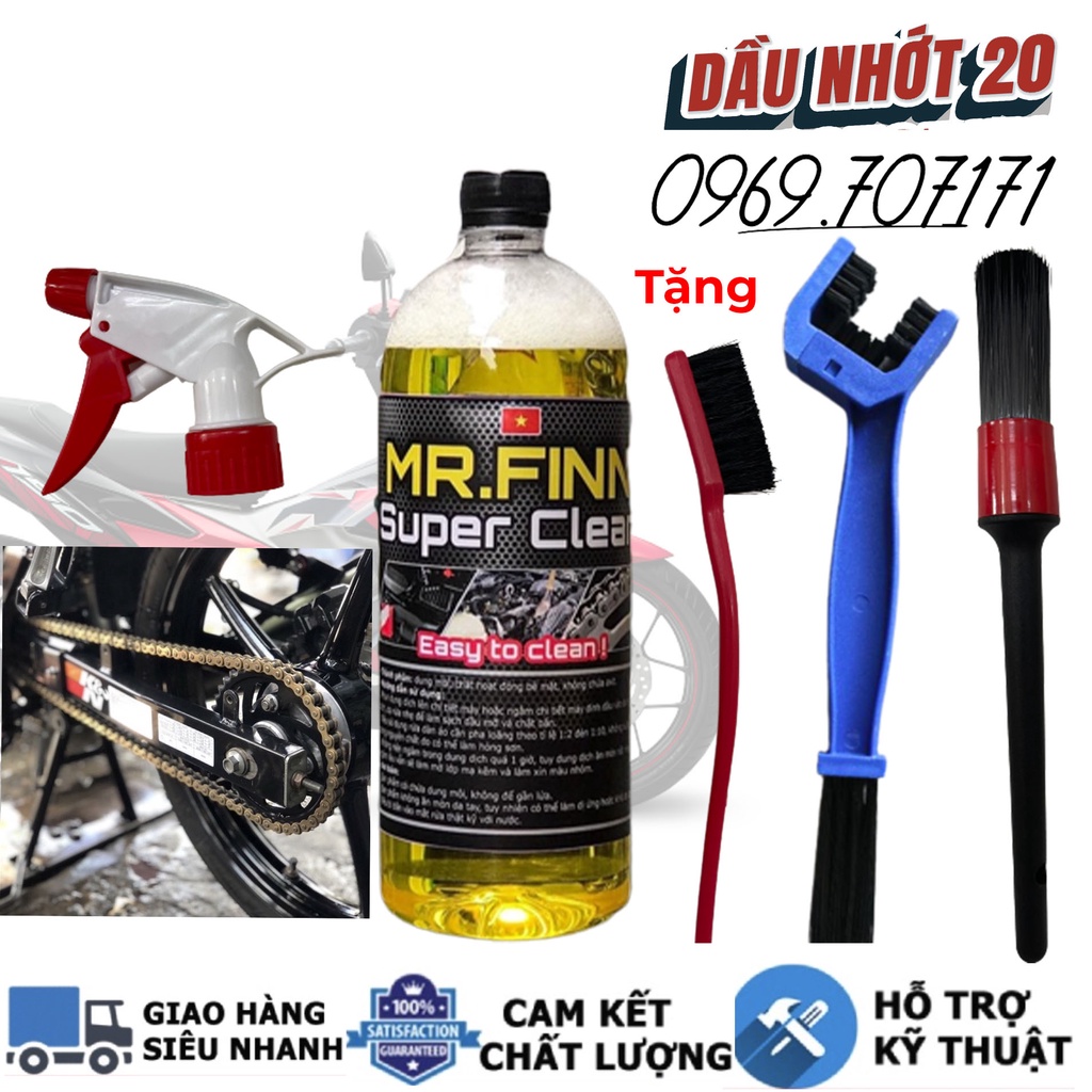 [Tặng bàn chải nhỏ khi mua chai 1L] Dung dịch vệ sinh xe đa năng Mr Finn Super Clean Mr.Finn Kèm cọ cán đen rửa xe