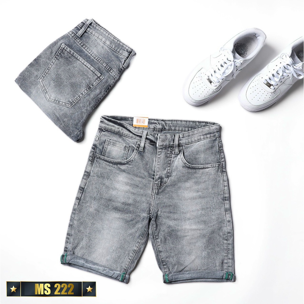 Quần Short Bò Nam_Quần Jean Đùi Ngắn Phối rách Màu Bạc Cá Tính
