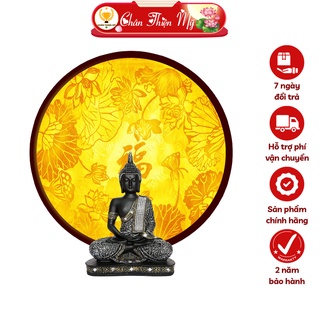 Đèn hào quang hoa sen chữ phúc in tranh trúc chỉ chân thiện mỹ, trang trí bàn thờ gia tiên, treo tượng phật tc-hq-65