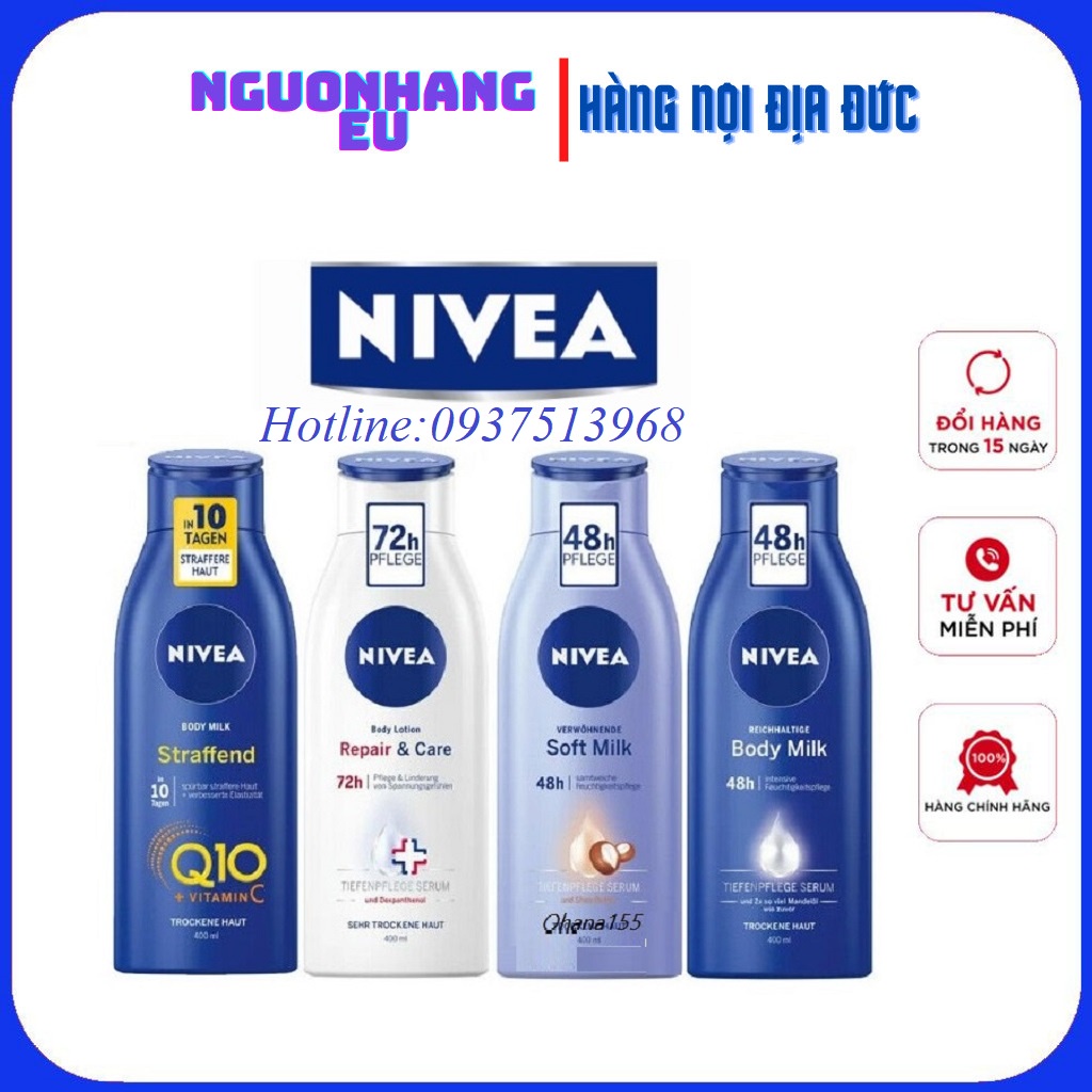 Dưỡng thể Nivea toàn thân Q10 400ml Đức, cho làn da sáng mịn, hổ trợ tái tạo tế bào, chống lão hóa da