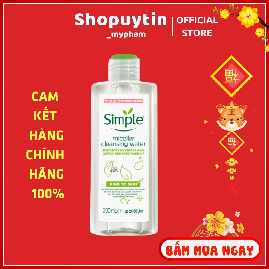 Nước tẩy trang Simple Kind to Skin Micellar Cleansing Water