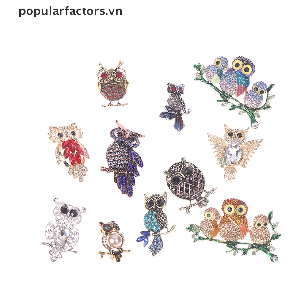 Ghim cài áo hình cú mèo đính đá sang trọng thời trang