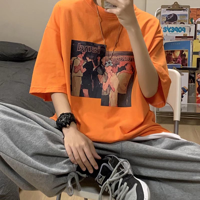 Áo Thun Dáng Rộng In Chữ Phong Cách Hàn Quốc Thời Trang Mùa Hè Cho Nam Size M-8XL