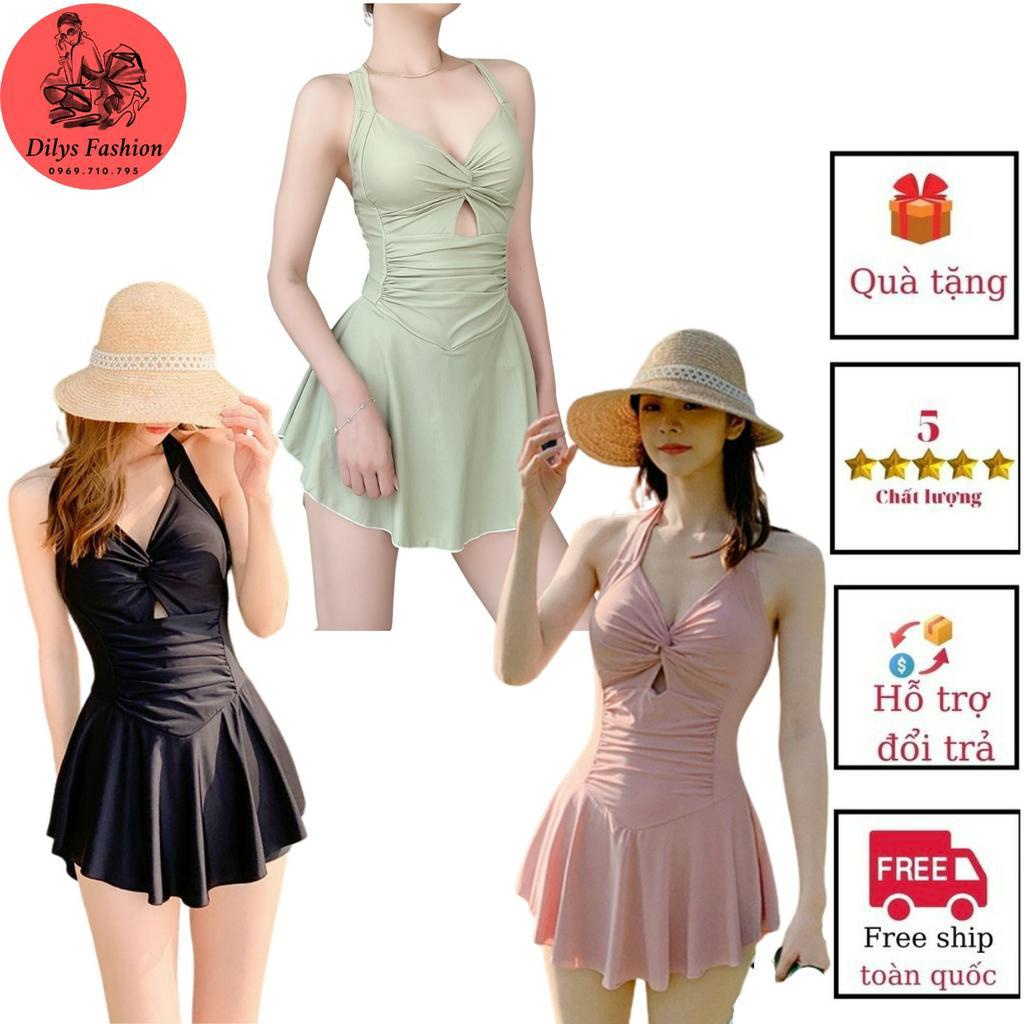 Bikini liền thân đi biển DILYSFASHION DB99150, Đồ bơi nữ 1 mảnh kín đáo chân váy có quần bảo hộ phon