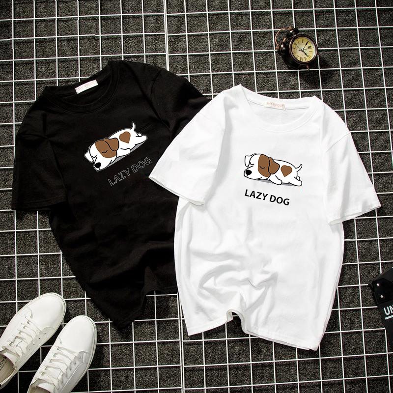 Áo thun unisex form rộng in lazy dog vải dày mịn 2019T1160