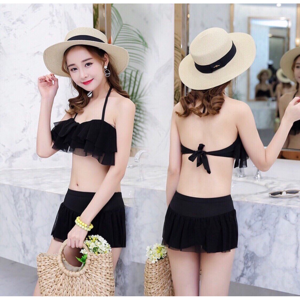 bikini rời kèm khăn 2 màu đen trắng