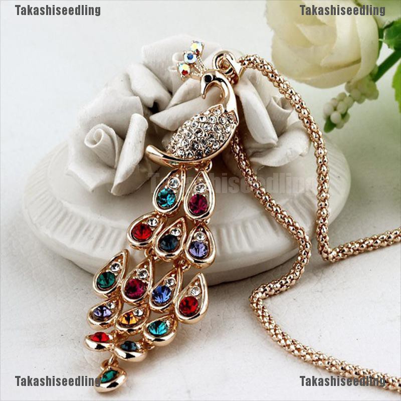 Mặt Dây Chuyền Hình Chim Công Đính Pha Lê Nhiều Màu