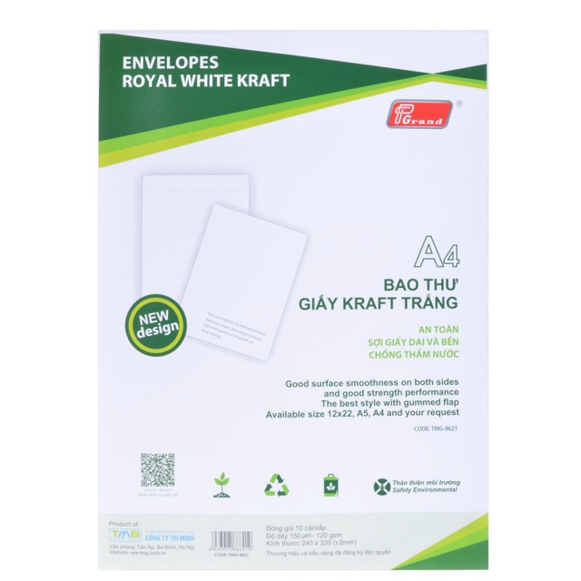 BAO THƯ VÀNG , TRẮNG A4 GRAND X/10c