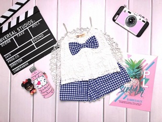 Set bộ áo ren nơ caro 85k