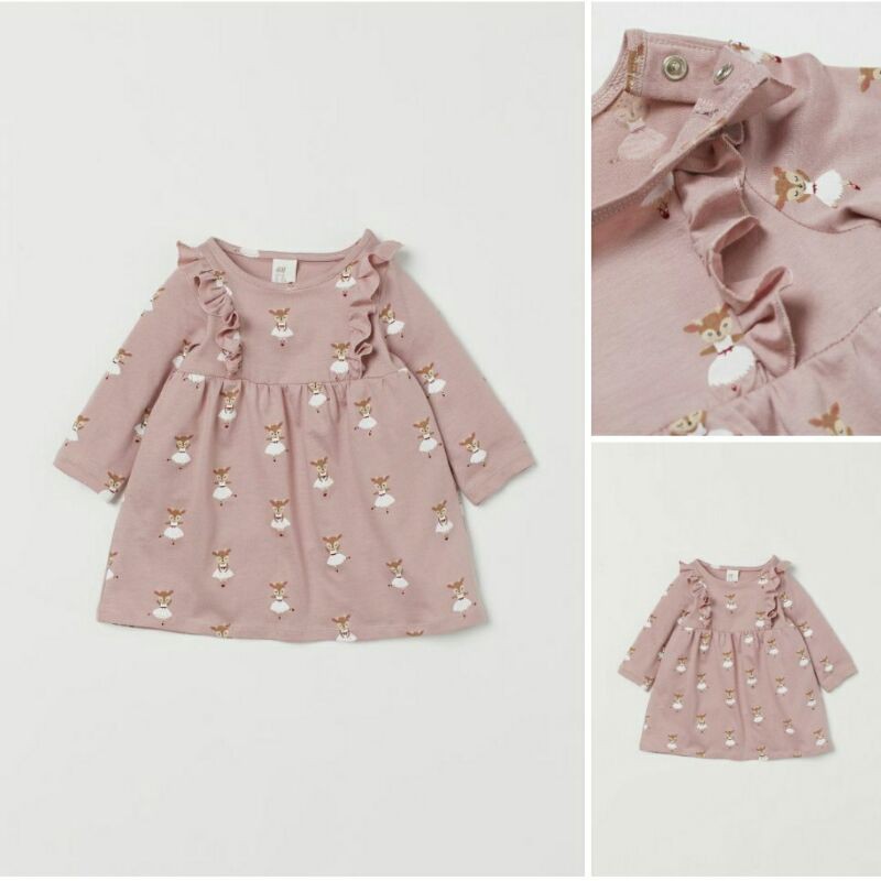 Váy thun cotton họa tiết xinh xắn săn sale HM UK sz 4-6, 9-12, 12-18, 1.5-2, 3-4