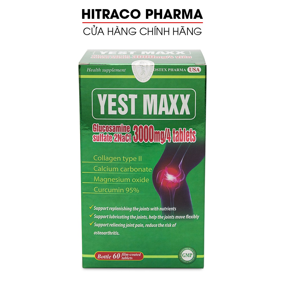 Viên uống bổ xương khớp Glucosamin 3000mg Yest Maxx - Chai 60 viên [Glucosamin 3000mg Yest Maxx -Xanh]