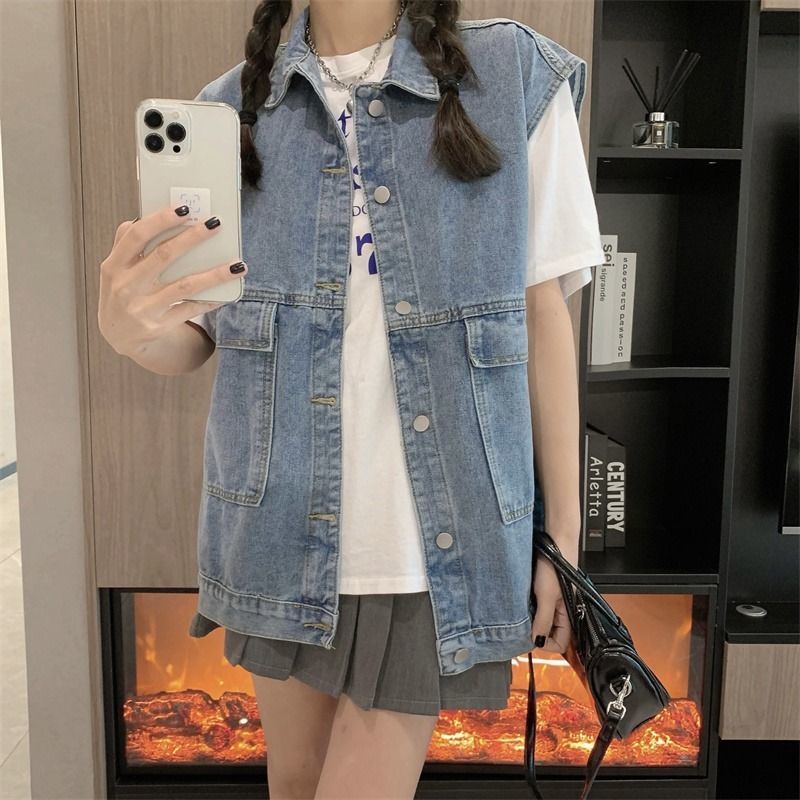 Áo Khoác Jean Không Tay Phong Cách Hong Kong Cổ Điển Thời Trang Mùa Thu Kiểu Mới