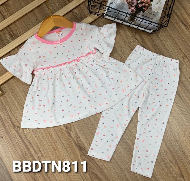 Bộ babydoll tay ngắn quần dài thun borip xinh xắn cho bé gái từ 11 đến 23kg - Bộ quần áo bé gái