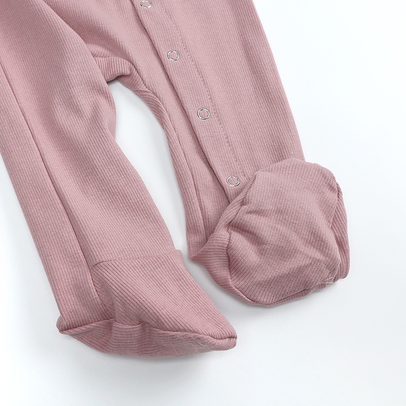 Bộ Áo Liền Quần Tay Dài Màu Trơn Chất Liệu Cotton Cho Bé 0-12 Tháng Tuổi