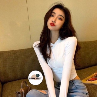 Áo thun croptop tay dài cổ tròn