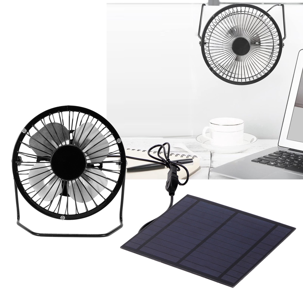 Nitrogen071 Quạt Mini Để Bàn Xoay 360 Độ Tiện Dụng Bảng điều khiển năng lượng mặt trời nhỏ 5W với quạt làm mát di động Bộ bảng quang điện cho nhà kính